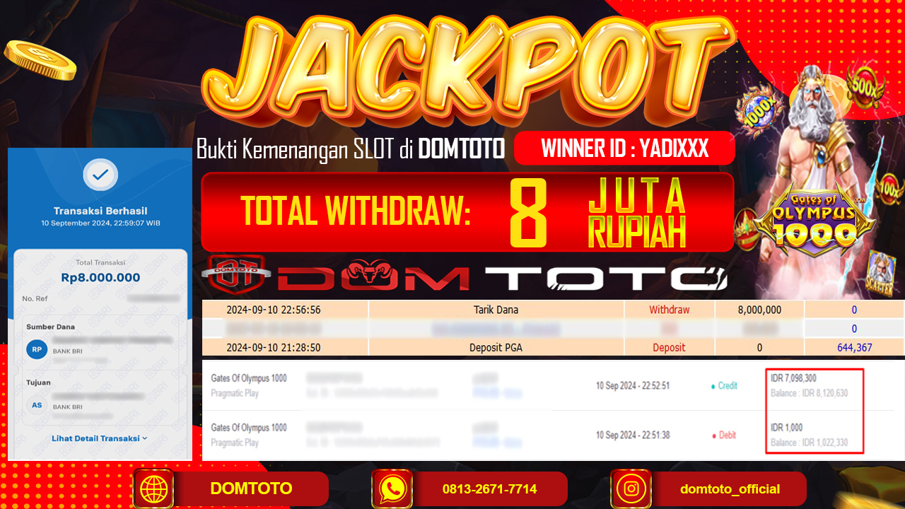 JACKPOT SLOT GATE OF OLYMPUS 1000 10 SEPTEMBER 2024